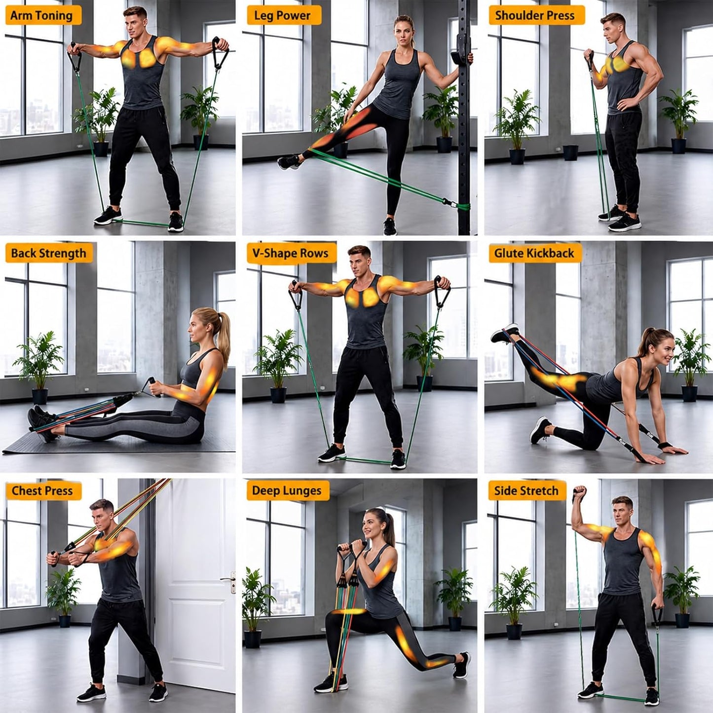 Resistance Bands with Handles, Exercise Bands for Men & Women | 10-50 Lbs Resistance Training Set Stackable to 150 for Home Gym,Therapy & Fitness,Include Door Anchor, Ankle Straps ,Carrybag