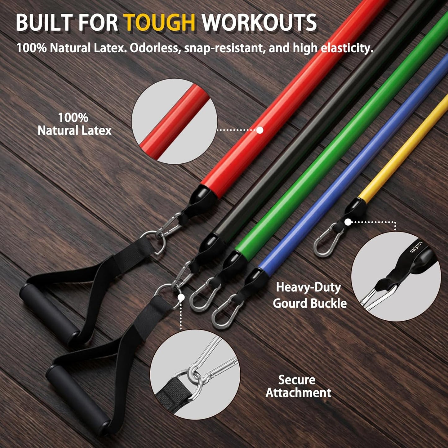 Resistance Bands with Handles, Exercise Bands for Men & Women | 10-50 Lbs Resistance Training Set Stackable to 150 for Home Gym,Therapy & Fitness,Include Door Anchor, Ankle Straps ,Carrybag