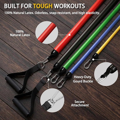 Resistance Bands with Handles, Exercise Bands for Men & Women | 10-50 Lbs Resistance Training Set Stackable to 150 for Home Gym,Therapy & Fitness,Include Door Anchor, Ankle Straps ,Carrybag