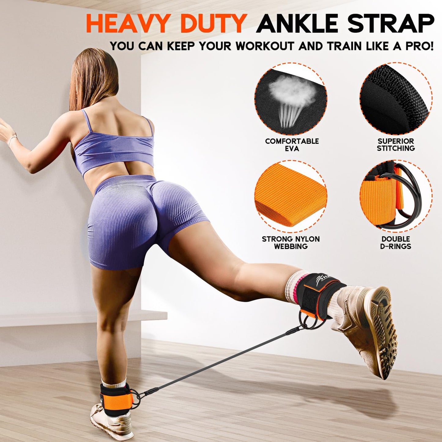 Ankle Resistance Bands, Ankle Bands for Working Out with Cuffs, Resistance Bands for Leg Butt Training Workout Equipment for Kickbacks Hip Gluteus Training, Ankle Strap with Exercise Bands