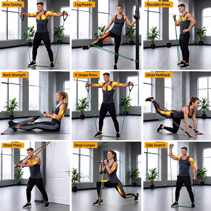 Resistance Bands with Handles, Exercise Bands for Men & Women | 10-50 Lbs Resistance Training Set Stackable to 150 for Home Gym,Therapy & Fitness,Include Door Anchor, Ankle Straps ,Carrybag