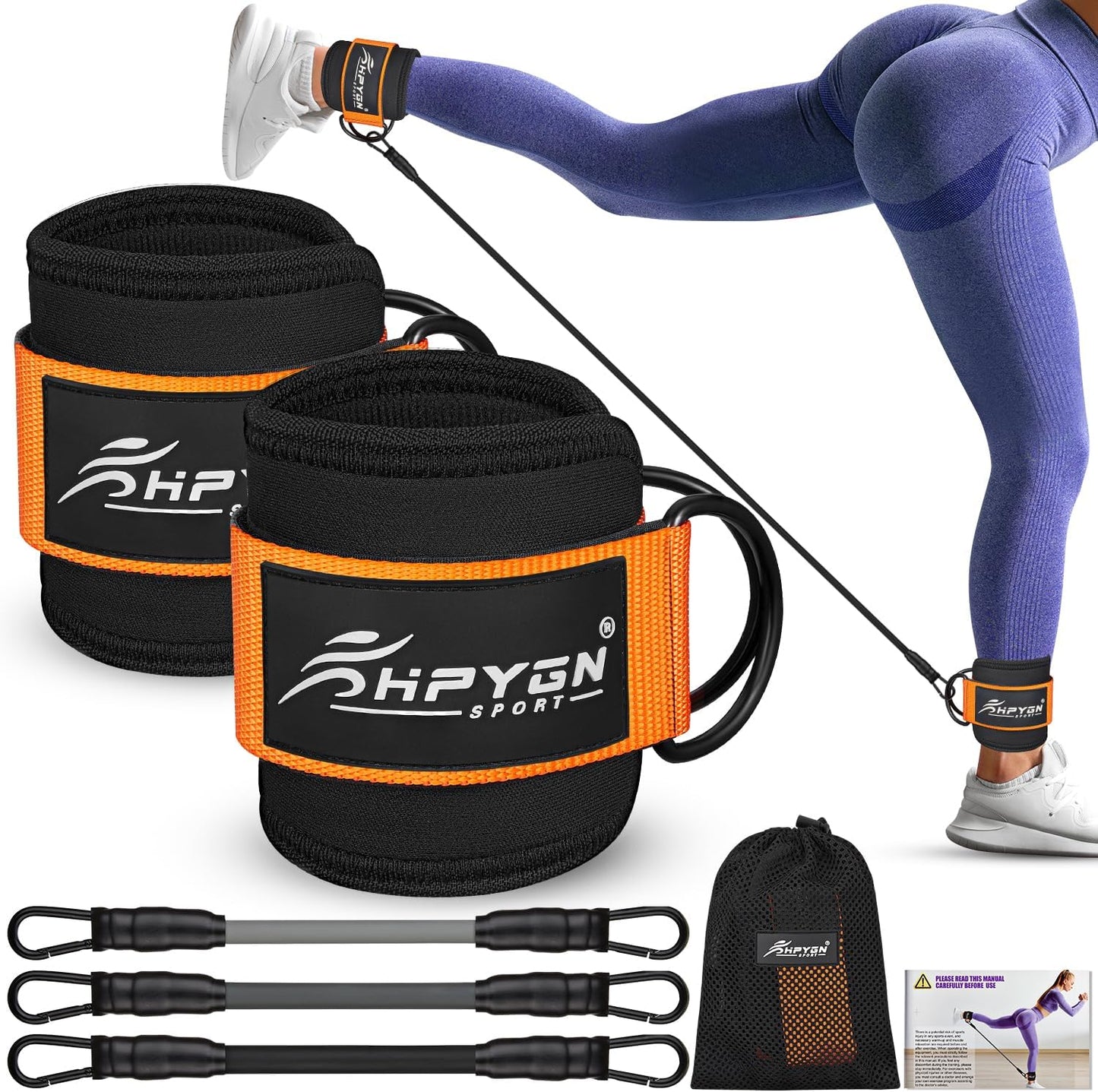 Ankle Resistance Bands, Ankle Bands for Working Out with Cuffs, Resistance Bands for Leg Butt Training Workout Equipment for Kickbacks Hip Gluteus Training, Ankle Strap with Exercise Bands