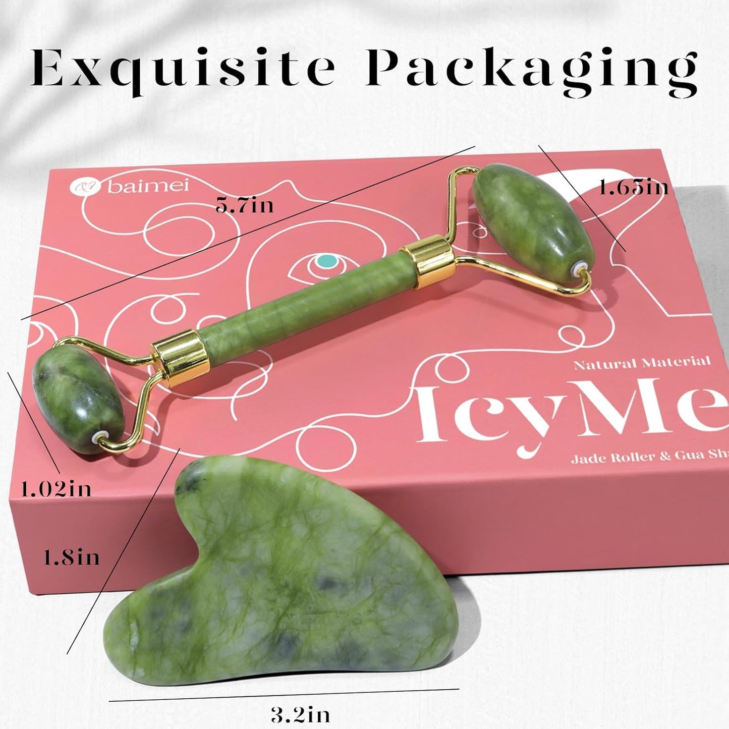 Icyme Gua Sha & Jade Roller Set for Facial Sculpting and Relaxation | Cooling Face Roller & Guasha Tool for Face Lymphatic Drainage, Depuffing, Jawline Definition, Skin Care Gifts for Women–Green