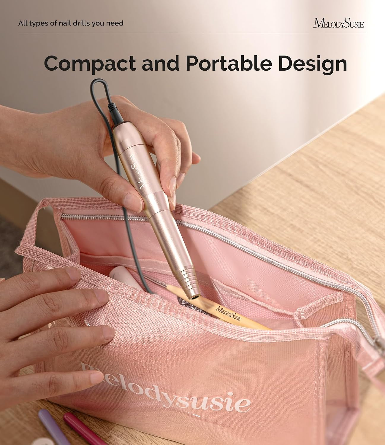 USB Nail Drill PC120I for Gentle Nail Prep | 20000RPM, Adjustable Speed, Forward/Reverse, Inline Control, Cuticle Smoothing, Gel Polish Removal, Beginners