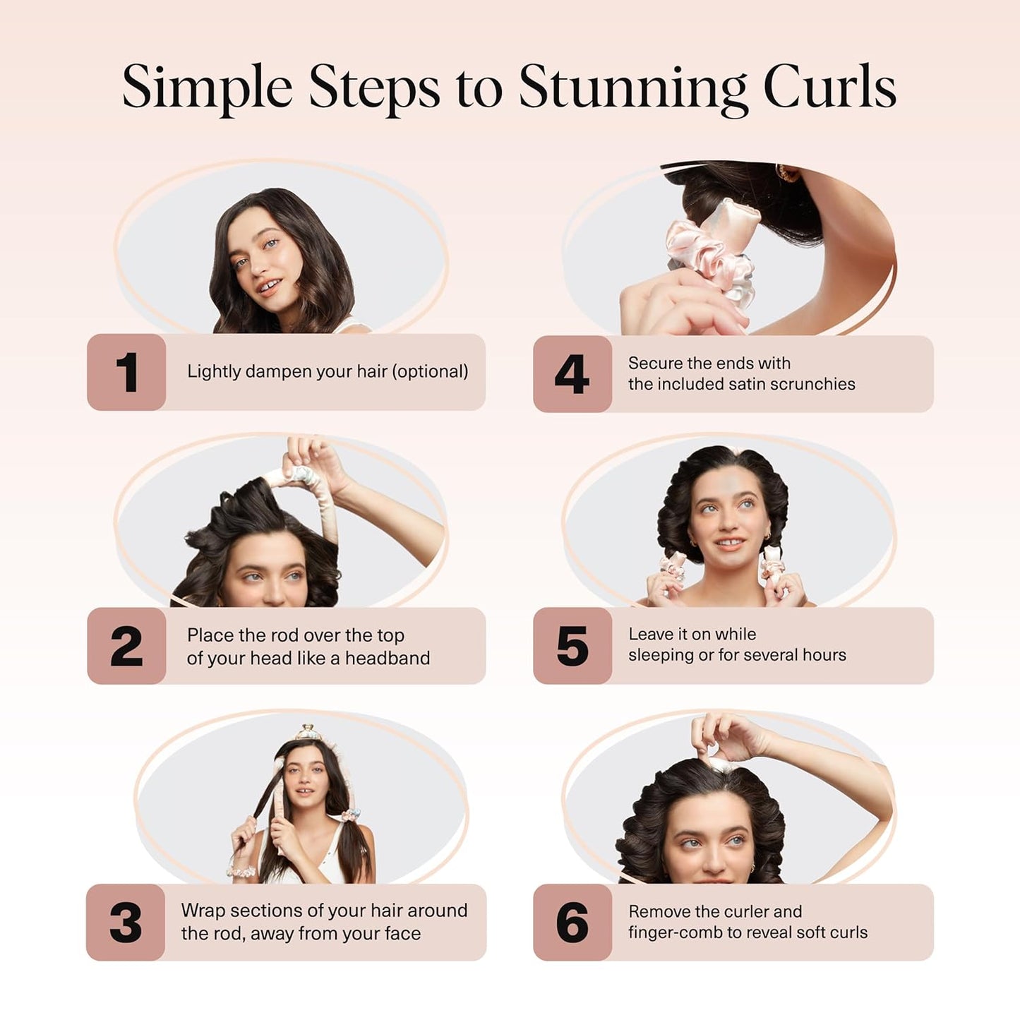 Satin Heatless Curls Overnight Set - Sunset Tie Dye | No Heat Damage Overnight Curls | Comfortable Frizz Free Hair Curlers to Sleep in with 34" Hair Waver & 2 Satin Scrunchies