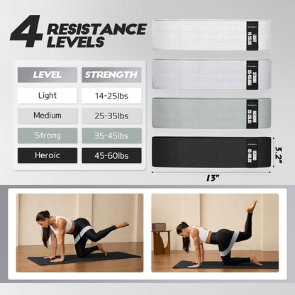 Booty Resistance Bands for Legs & Glutes, Non-Slip Workout Set | Exercise Bands for Working Out, Pilates, Yoga, Home Gym, Booty, Leg, Heroic/Strong/Medium/Light Fabric Loops for Women Men