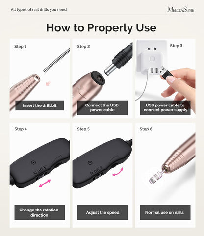 USB Nail Drill PC120I for Gentle Nail Prep | 20000RPM, Adjustable Speed, Forward/Reverse, Inline Control, Cuticle Smoothing, Gel Polish Removal, Beginners