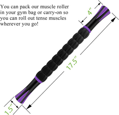 Muscle Roller Massage Roller Stick- Deep Tissue Fascia Blaster for Myofascial Pain Relief, Lymphatic Drainage & Body Sculpting, Handheld Physical Therapy & Recovery Tool (Purple Black-18 Inch)