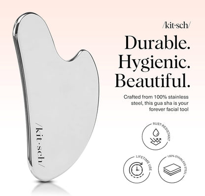 Kitsch Stainless Steel Guasha Tool for Face - Silver | Stainless Steel Gua Sha Facial Tools | Face Sculpting Tool and Double Chin Reducer, Neck & Lymphatic Drainage Massager