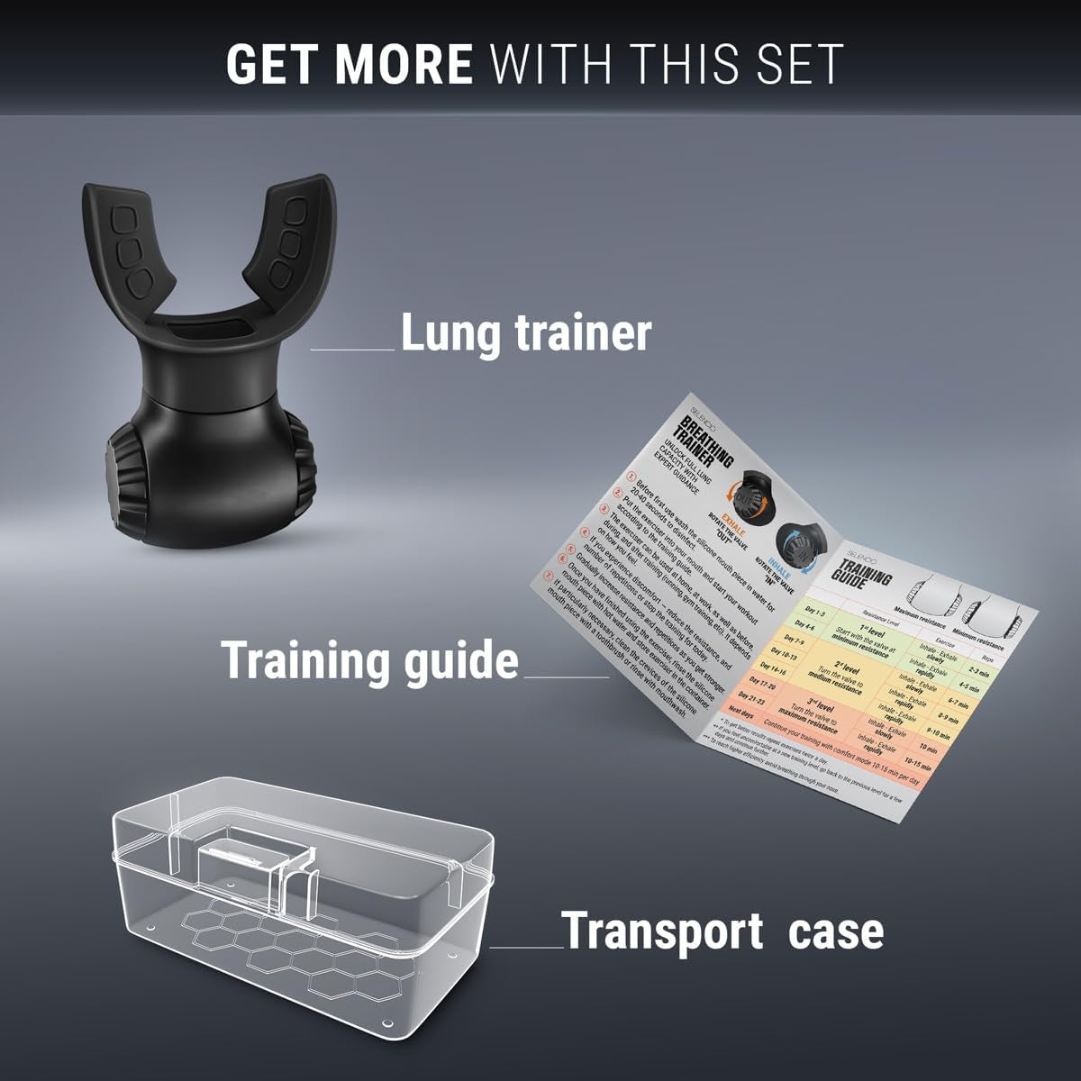 Lung Trainer - Dual-Resistance Breathing Exerciser - High-Quality Silicone - Workout Program Included - Portable