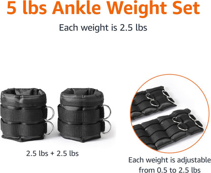Adjustable Ankle Weights for Men & Women, for Workouts, Resistance Training, Walking, Black