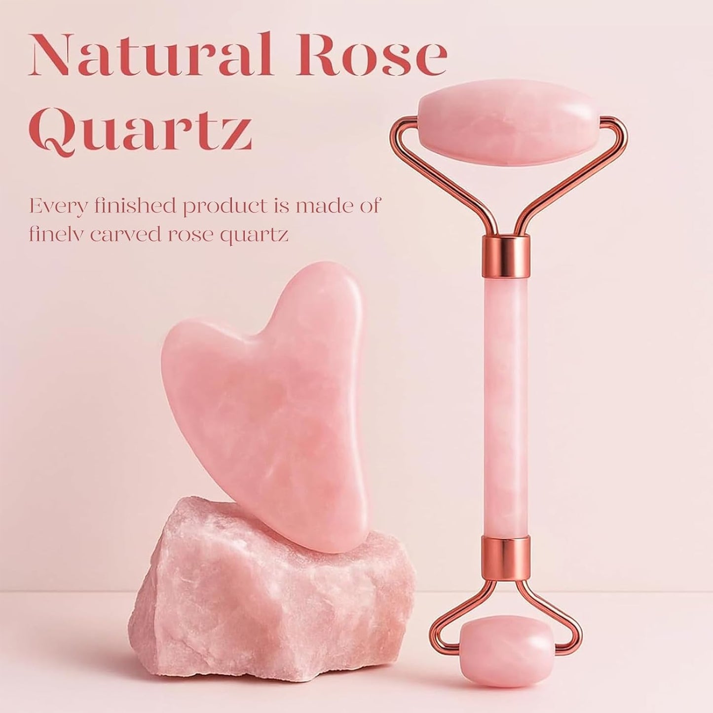 Icyme Rose Quartz Roller & Gua Sha Facial Tool Set for Depuffing | Cooling Face Roller for Lymphatic Massage,Sculpting Tool for Face, Eyes & Neck, Skin Care Gifts for Women,Spa & Travel Use