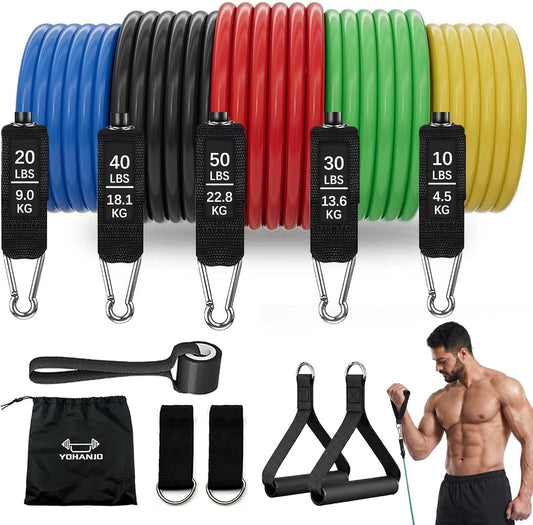 Resistance Bands with Handles, Exercise Bands for Men & Women | 10-50 Lbs Resistance Training Set Stackable to 150 for Home Gym,Therapy & Fitness,Include Door Anchor, Ankle Straps ,Carrybag