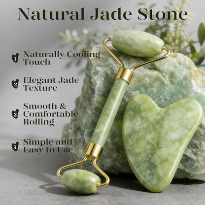 Icyme Gua Sha & Jade Roller Set for Facial Sculpting and Relaxation | Cooling Face Roller & Guasha Tool for Face Lymphatic Drainage, Depuffing, Jawline Definition, Skin Care Gifts for Women–Green