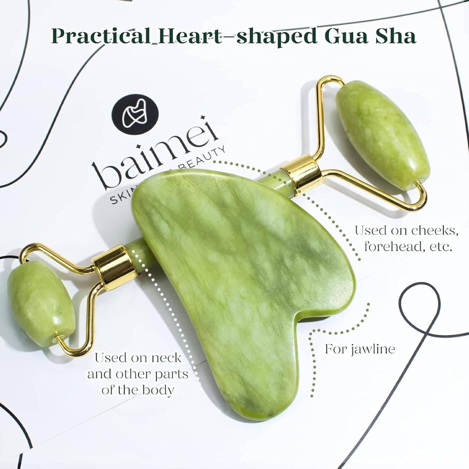 Icyme Gua Sha & Jade Roller Set for Facial Sculpting and Relaxation | Cooling Face Roller & Guasha Tool for Face Lymphatic Drainage, Depuffing, Jawline Definition, Skin Care Gifts for Women–Green
