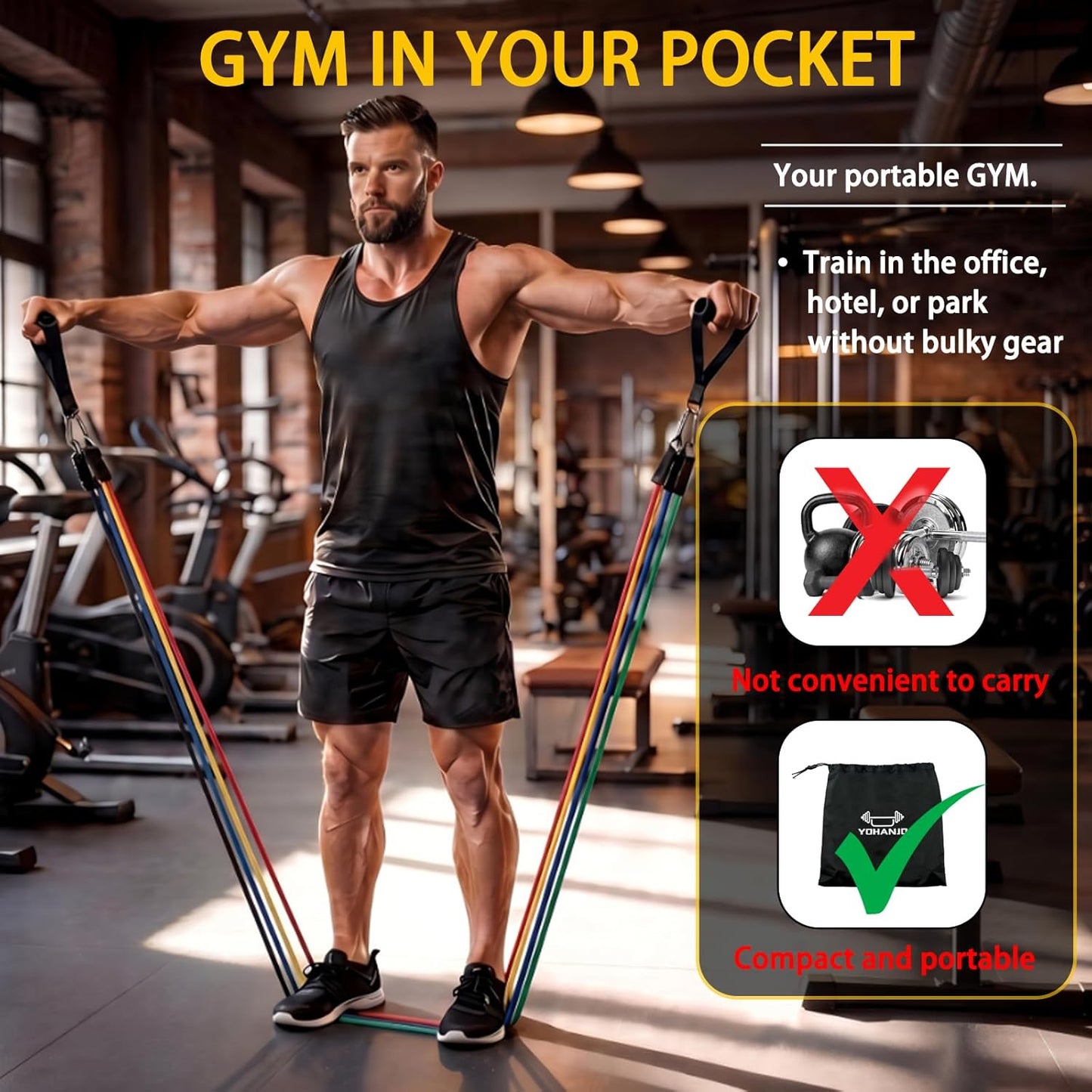 Resistance Bands with Handles, Exercise Bands for Men & Women | 10-50 Lbs Resistance Training Set Stackable to 150 for Home Gym,Therapy & Fitness,Include Door Anchor, Ankle Straps ,Carrybag