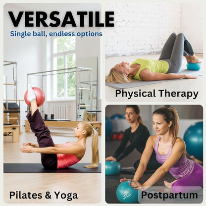 Ball Small — 9 Inch Small Exercise Ball | Anti-Burst PVC, Latex-Free, Clinic Grade, Between-Knees Stabilizer, Postpartum & Rehab, Straw Inflator, Yoga Ball Small