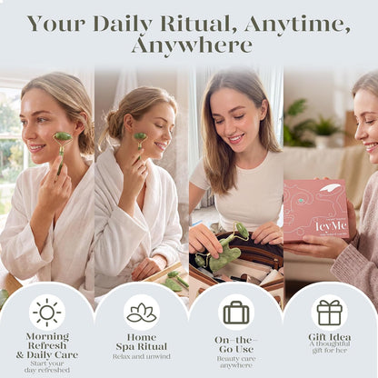 Icyme Gua Sha & Jade Roller Set for Facial Sculpting and Relaxation | Cooling Face Roller & Guasha Tool for Face Lymphatic Drainage, Depuffing, Jawline Definition, Skin Care Gifts for Women–Green