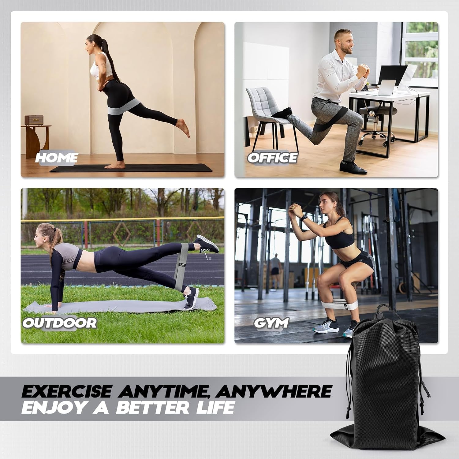 Booty Resistance Bands for Legs & Glutes, Non-Slip Workout Set | Exercise Bands for Working Out, Pilates, Yoga, Home Gym, Booty, Leg, Heroic/Strong/Medium/Light Fabric Loops for Women Men