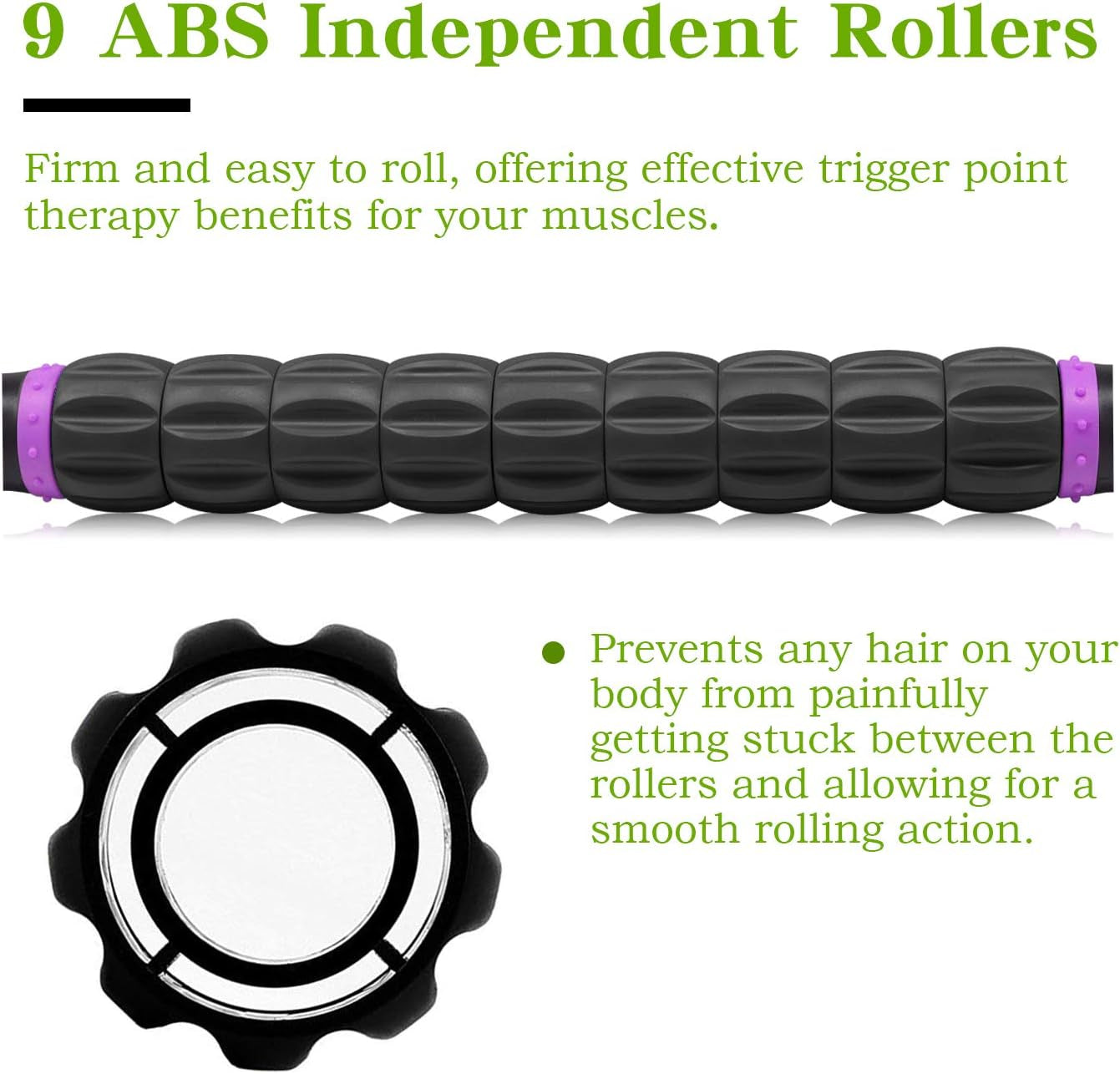 Muscle Roller Massage Roller Stick- Deep Tissue Fascia Blaster for Myofascial Pain Relief, Lymphatic Drainage & Body Sculpting, Handheld Physical Therapy & Recovery Tool (Purple Black-18 Inch)