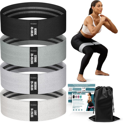 Booty Resistance Bands for Legs & Glutes, Non-Slip Workout Set | Exercise Bands for Working Out, Pilates, Yoga, Home Gym, Booty, Leg, Heroic/Strong/Medium/Light Fabric Loops for Women Men