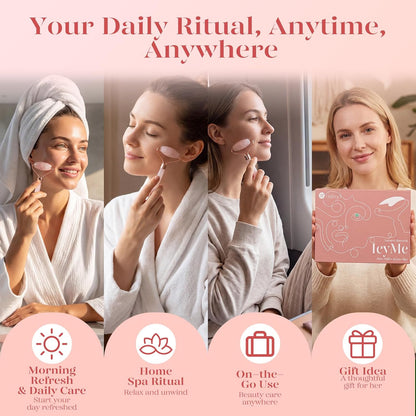 Icyme Rose Quartz Roller & Gua Sha Facial Tool Set for Depuffing | Cooling Face Roller for Lymphatic Massage,Sculpting Tool for Face, Eyes & Neck, Skin Care Gifts for Women,Spa & Travel Use