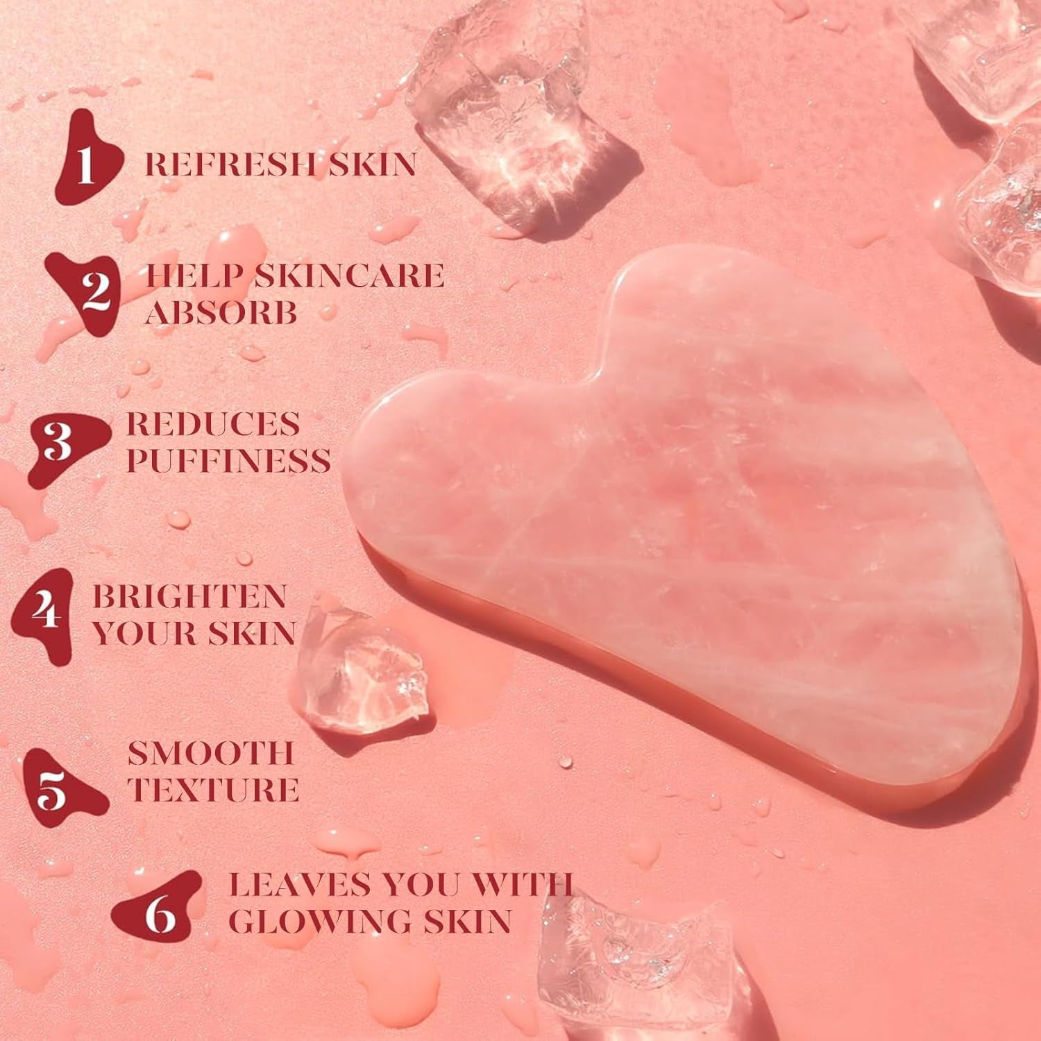 Icyme Rose Quartz Roller & Gua Sha Facial Tool Set for Depuffing | Cooling Face Roller for Lymphatic Massage,Sculpting Tool for Face, Eyes & Neck, Skin Care Gifts for Women,Spa & Travel Use