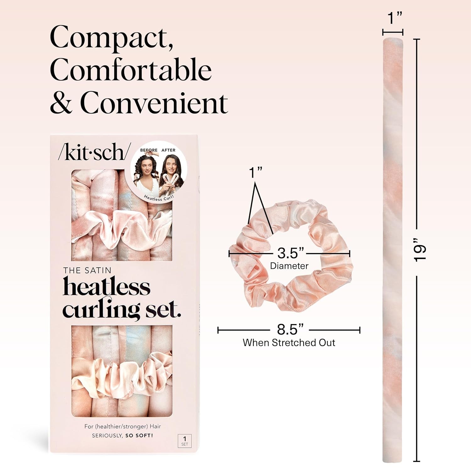 Satin Heatless Curls Overnight Set - Sunset Tie Dye | No Heat Damage Overnight Curls | Comfortable Frizz Free Hair Curlers to Sleep in with 34" Hair Waver & 2 Satin Scrunchies