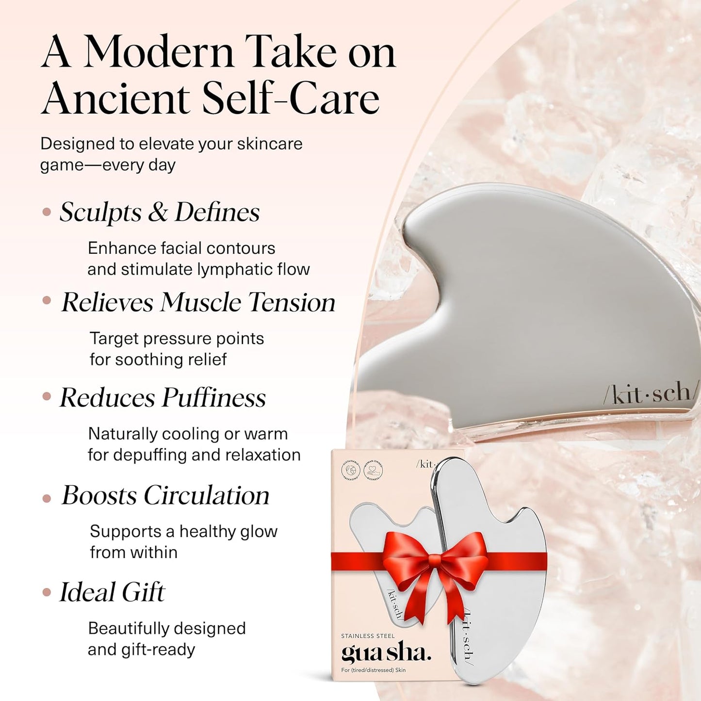 Kitsch Stainless Steel Guasha Tool for Face - Silver | Stainless Steel Gua Sha Facial Tools | Face Sculpting Tool and Double Chin Reducer, Neck & Lymphatic Drainage Massager