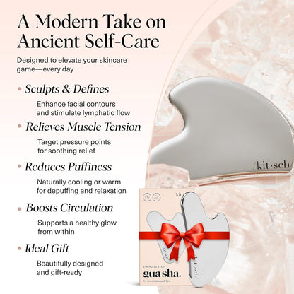 Kitsch Stainless Steel Guasha Tool for Face - Silver | Stainless Steel Gua Sha Facial Tools | Face Sculpting Tool and Double Chin Reducer, Neck & Lymphatic Drainage Massager