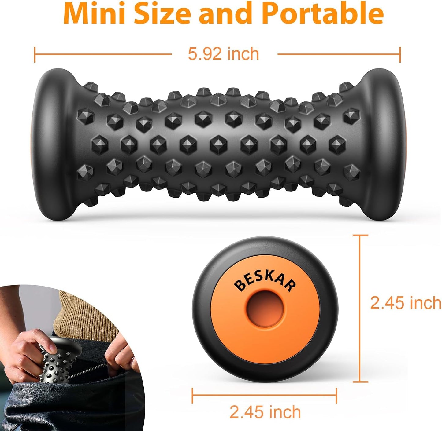 Foot Massager Roller for Plantar Fasciitis Relief | Portable Foot Roller to Deep Tissue Muscle Massage, Foot Arch and Heel Pain, Foot Trigger Point Therapy, Reflexology Tool