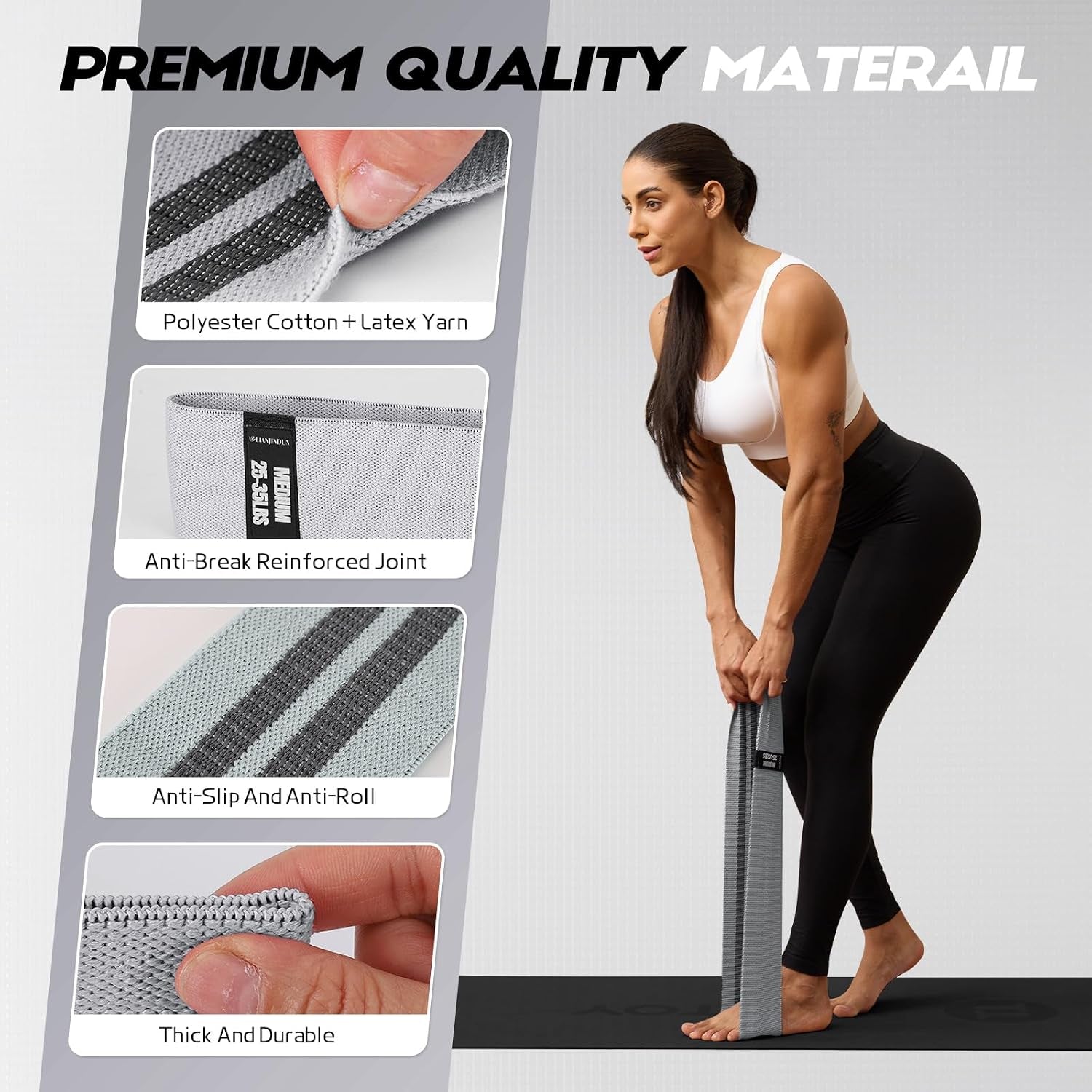 Booty Resistance Bands for Legs & Glutes, Non-Slip Workout Set | Exercise Bands for Working Out, Pilates, Yoga, Home Gym, Booty, Leg, Heroic/Strong/Medium/Light Fabric Loops for Women Men