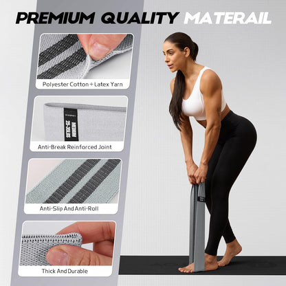 Booty Resistance Bands for Legs & Glutes, Non-Slip Workout Set | Exercise Bands for Working Out, Pilates, Yoga, Home Gym, Booty, Leg, Heroic/Strong/Medium/Light Fabric Loops for Women Men