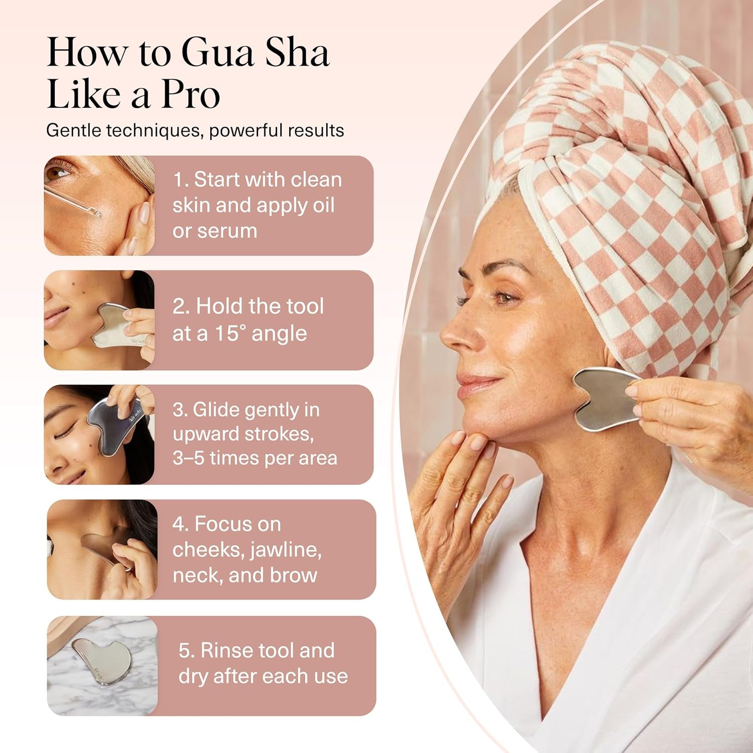 Kitsch Stainless Steel Guasha Tool for Face - Silver | Stainless Steel Gua Sha Facial Tools | Face Sculpting Tool and Double Chin Reducer, Neck & Lymphatic Drainage Massager