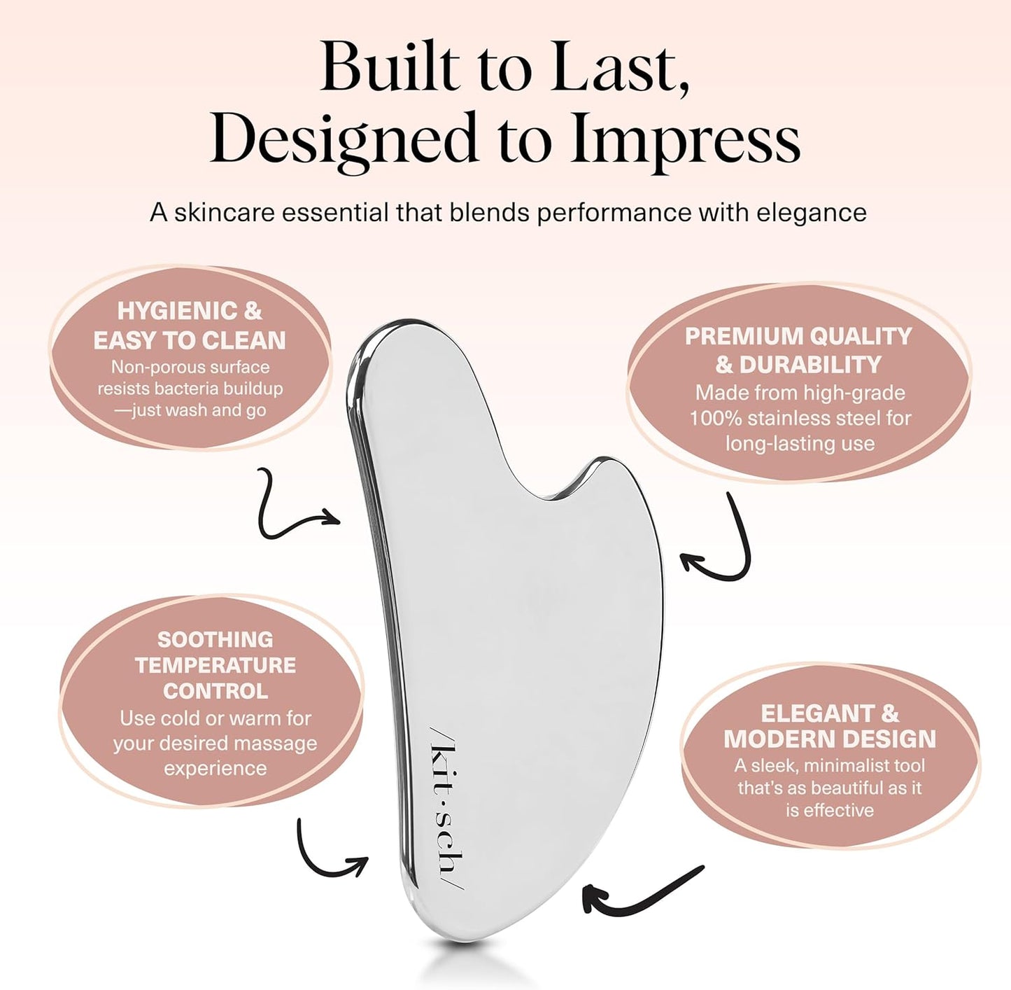 Kitsch Stainless Steel Guasha Tool for Face - Silver | Stainless Steel Gua Sha Facial Tools | Face Sculpting Tool and Double Chin Reducer, Neck & Lymphatic Drainage Massager