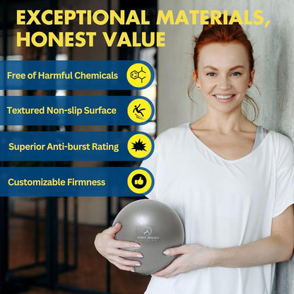 Ball Small — 9 Inch Small Exercise Ball | Anti-Burst PVC, Latex-Free, Clinic Grade, Between-Knees Stabilizer, Postpartum & Rehab, Straw Inflator, Yoga Ball Small