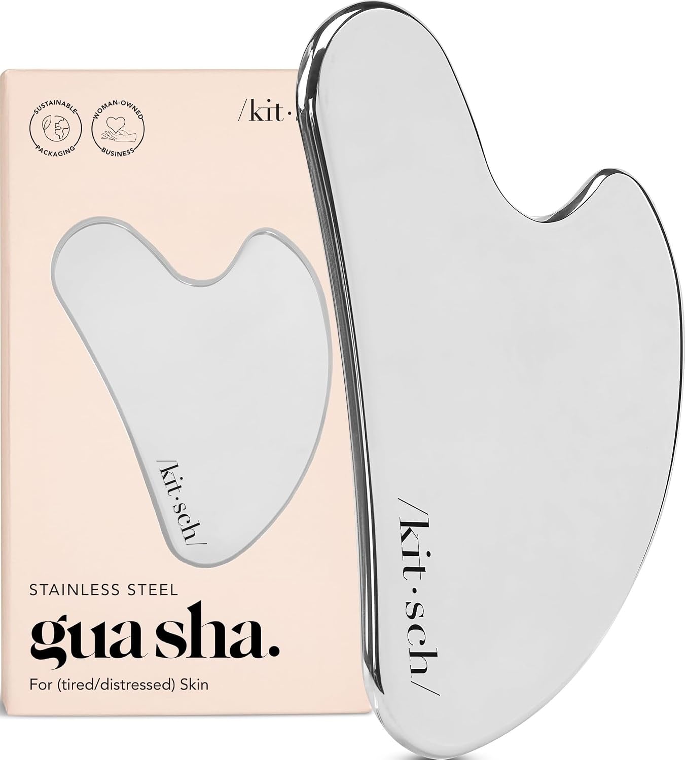 Kitsch Stainless Steel Guasha Tool for Face - Silver | Stainless Steel Gua Sha Facial Tools | Face Sculpting Tool and Double Chin Reducer, Neck & Lymphatic Drainage Massager