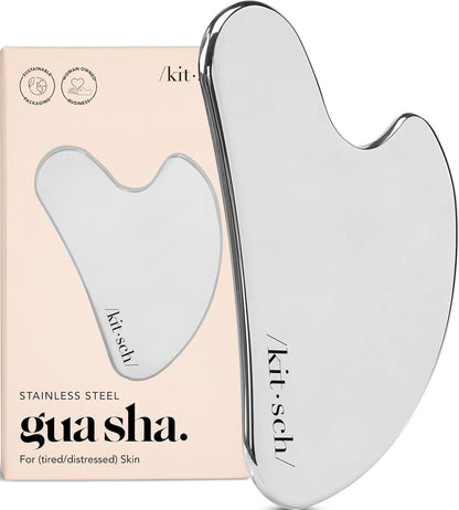 Kitsch Stainless Steel Guasha Tool for Face - Silver | Stainless Steel Gua Sha Facial Tools | Face Sculpting Tool and Double Chin Reducer, Neck & Lymphatic Drainage Massager