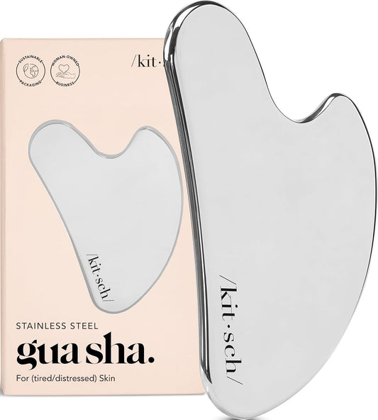 Kitsch Stainless Steel Guasha Tool for Face - Silver | Stainless Steel Gua Sha Facial Tools | Face Sculpting Tool and Double Chin Reducer, Neck & Lymphatic Drainage Massager
